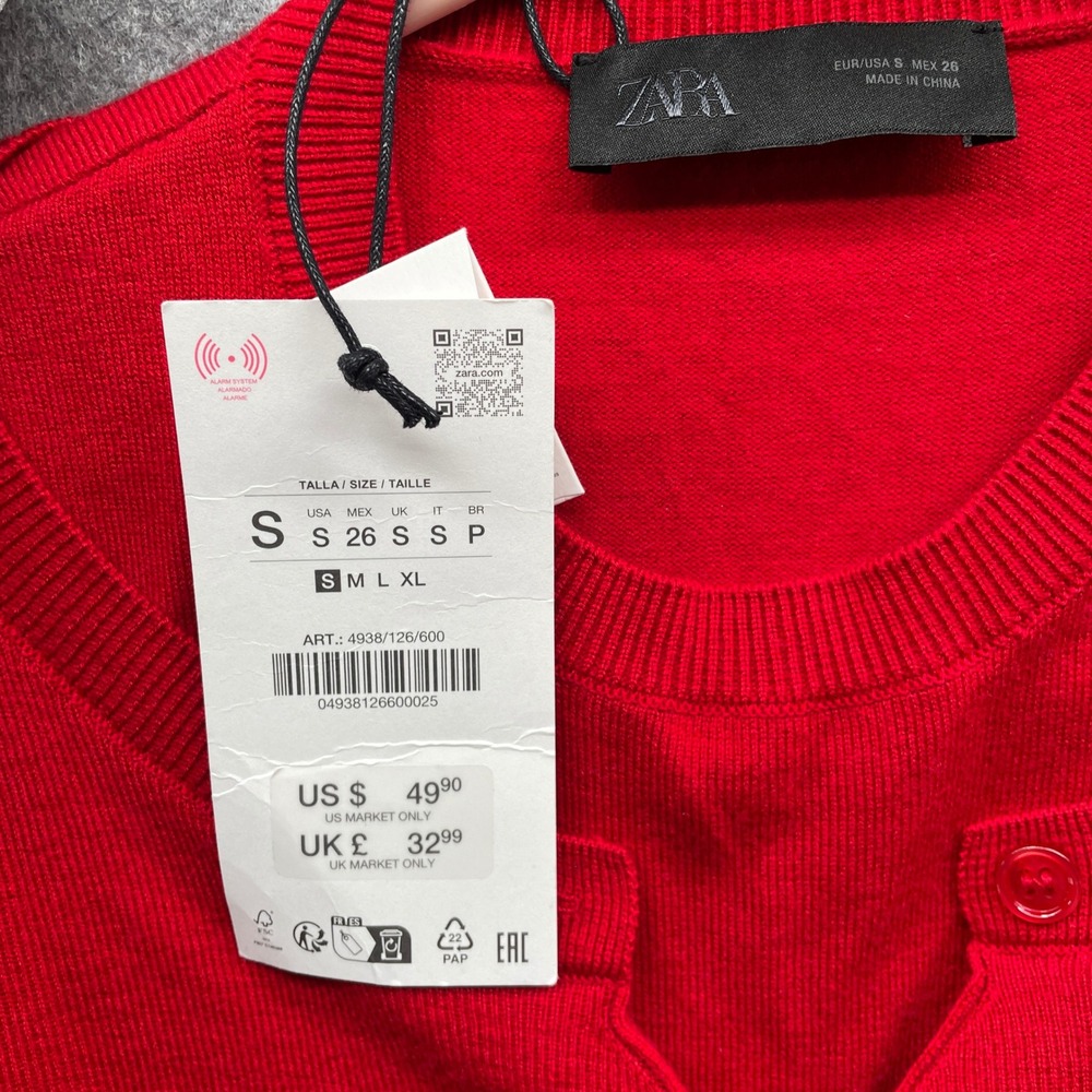 NWT Zara 2-In-1 Cardigan Sweater Womens S Red Knit Wrap Front Lightweight - Picture 6 of 10